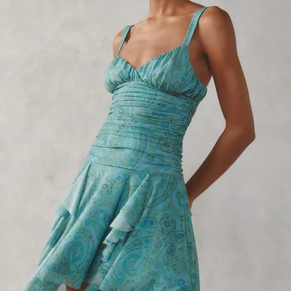 KIMCHI BLUE x Urban Outfitters Ilana Blue Ethereal Mesh Drapey Mini Dress S - Picture 4 of 12